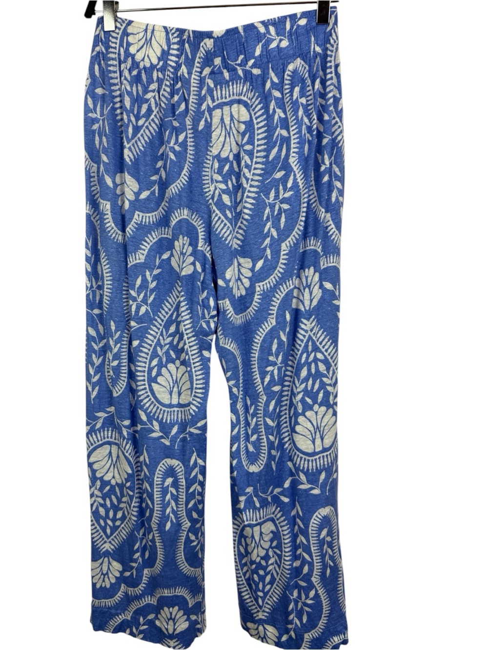 Women’s Joie 100% Linen Blue and White Wide-Leg Paisley Pants Size M Buttons - Picture 2 of 7